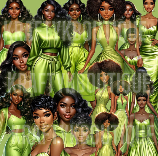 AFRICAN AMERICAN LADIES IN GREEN PNG CLIPART 8628X8628 PIXELS